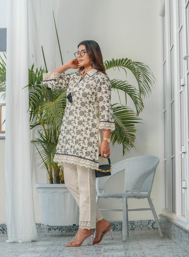 دي دبليو طقم منسق من تونيك وبنطال قطن بطبعة زهور للنساء - Image 3